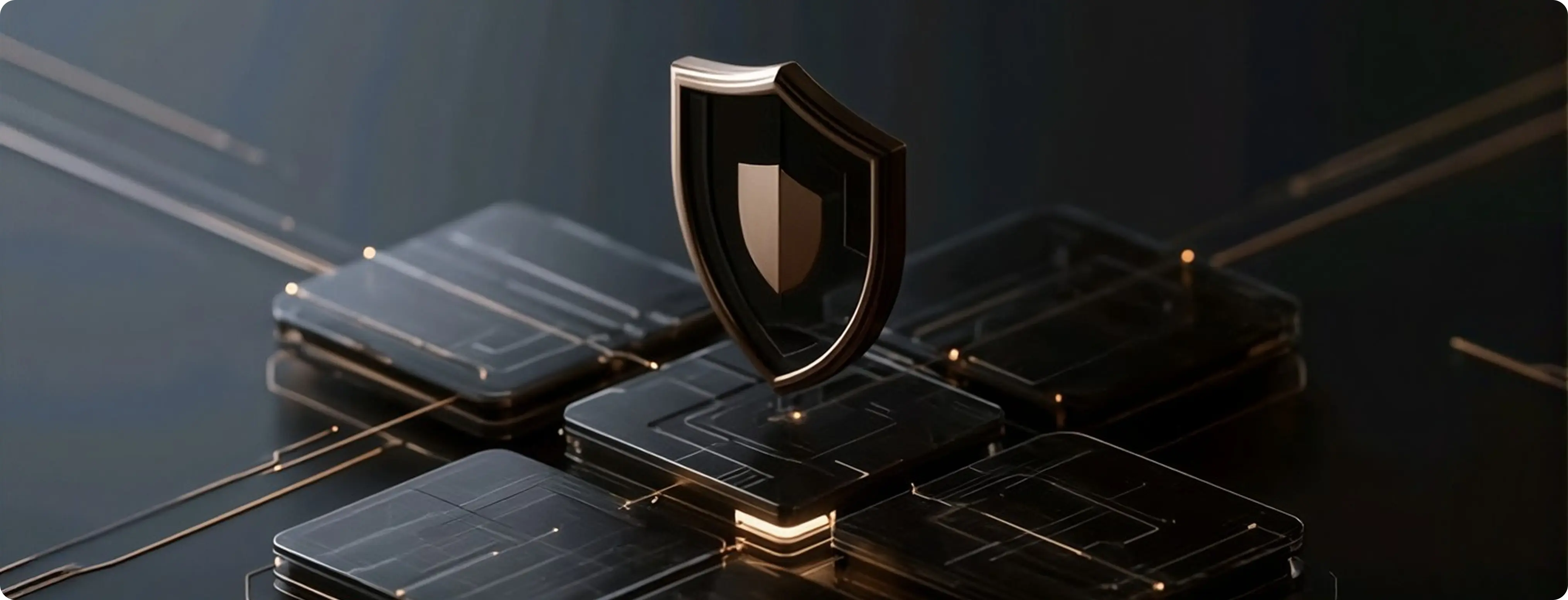 A holographic shield hovering above a computer chip